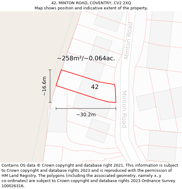 42, MINTON ROAD, COVENTRY, CV2 2XQ: Plot and title map