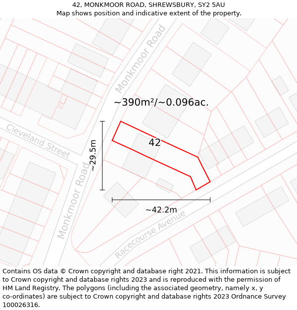 42, MONKMOOR ROAD, SHREWSBURY, SY2 5AU: Plot and title map