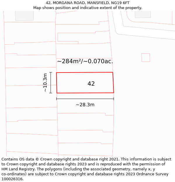 42, MORGANA ROAD, MANSFIELD, NG19 6FT: Plot and title map