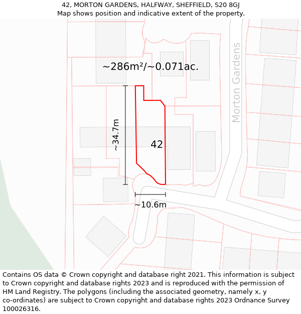 42, MORTON GARDENS, HALFWAY, SHEFFIELD, S20 8GJ: Plot and title map