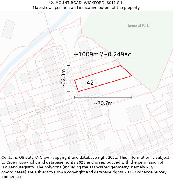 42, MOUNT ROAD, WICKFORD, SS11 8HL: Plot and title map