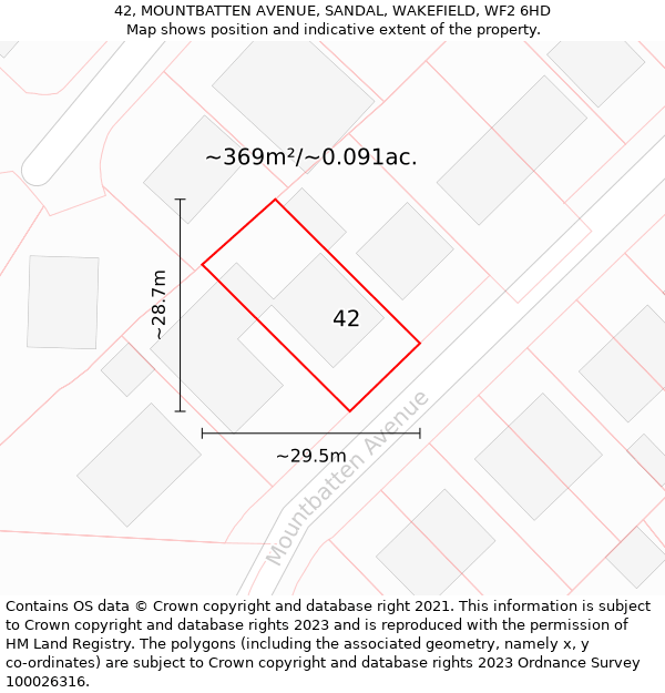 42, MOUNTBATTEN AVENUE, SANDAL, WAKEFIELD, WF2 6HD: Plot and title map