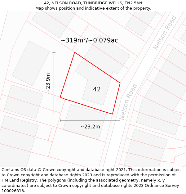 42, NELSON ROAD, TUNBRIDGE WELLS, TN2 5AN: Plot and title map