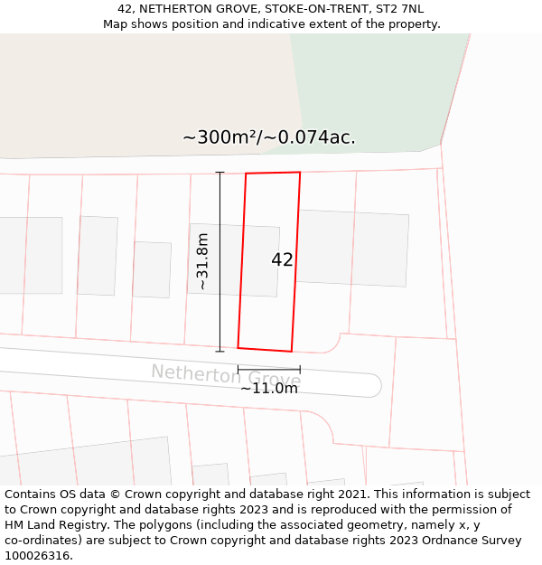 42, NETHERTON GROVE, STOKE-ON-TRENT, ST2 7NL: Plot and title map