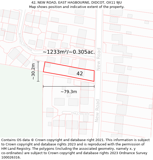 42, NEW ROAD, EAST HAGBOURNE, DIDCOT, OX11 9JU: Plot and title map