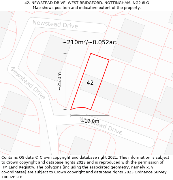 42, NEWSTEAD DRIVE, WEST BRIDGFORD, NOTTINGHAM, NG2 6LG: Plot and title map