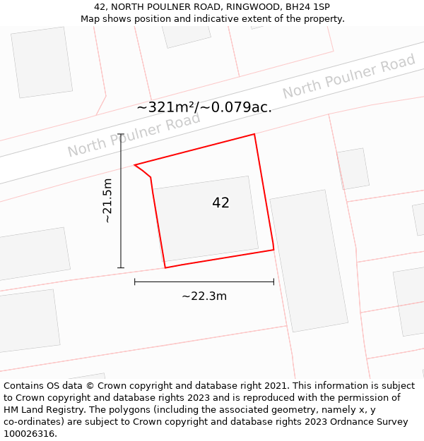 42, NORTH POULNER ROAD, RINGWOOD, BH24 1SP: Plot and title map