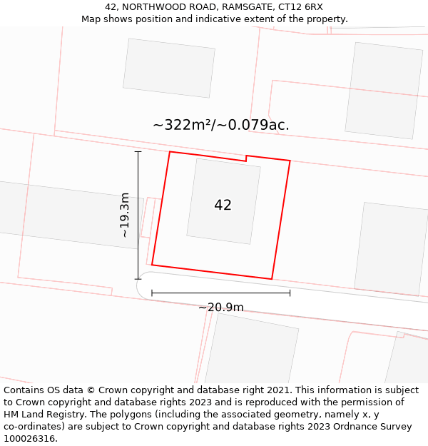 42, NORTHWOOD ROAD, RAMSGATE, CT12 6RX: Plot and title map