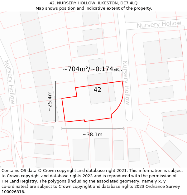 42, NURSERY HOLLOW, ILKESTON, DE7 4LQ: Plot and title map