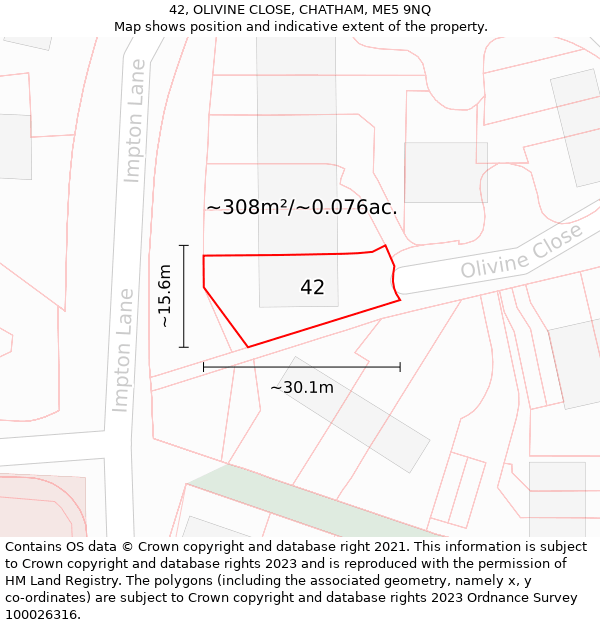 42, OLIVINE CLOSE, CHATHAM, ME5 9NQ: Plot and title map