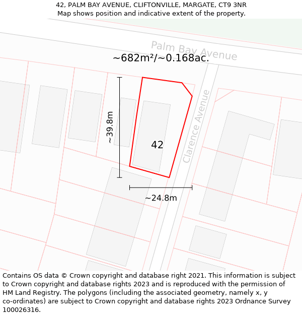 42, PALM BAY AVENUE, CLIFTONVILLE, MARGATE, CT9 3NR: Plot and title map