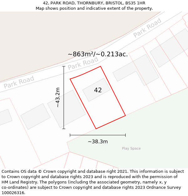 42, PARK ROAD, THORNBURY, BRISTOL, BS35 1HR: Plot and title map