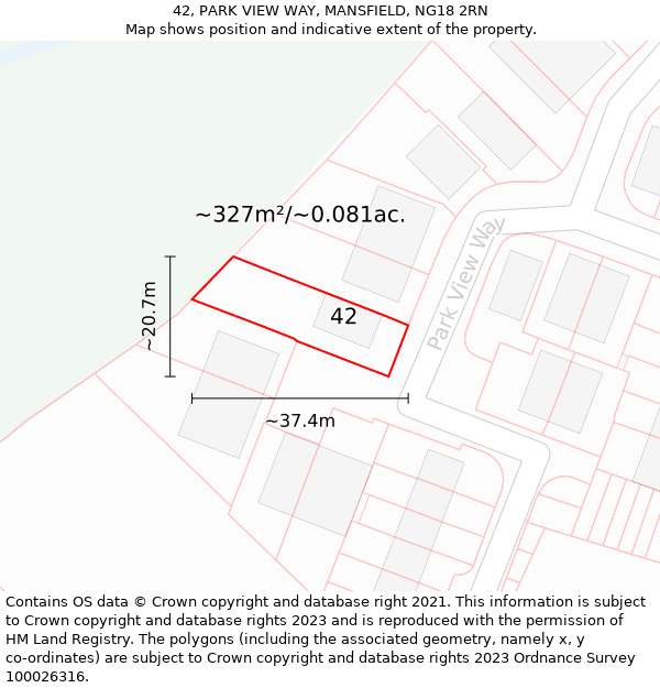 42, PARK VIEW WAY, MANSFIELD, NG18 2RN: Plot and title map