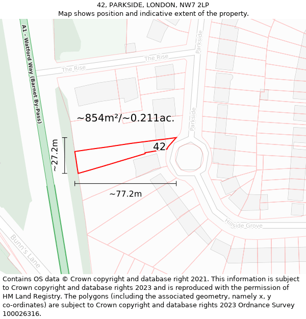 42, PARKSIDE, LONDON, NW7 2LP: Plot and title map