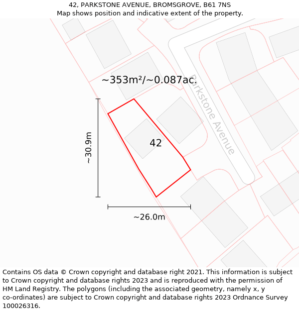 42, PARKSTONE AVENUE, BROMSGROVE, B61 7NS: Plot and title map