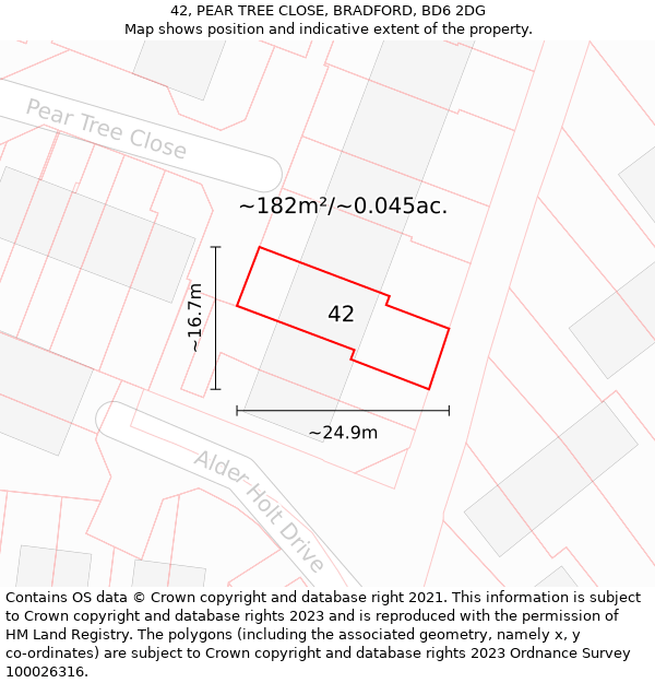 42, PEAR TREE CLOSE, BRADFORD, BD6 2DG: Plot and title map