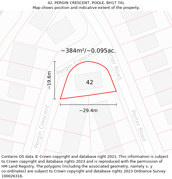 42, PERGIN CRESCENT, POOLE, BH17 7AL: Plot and title map