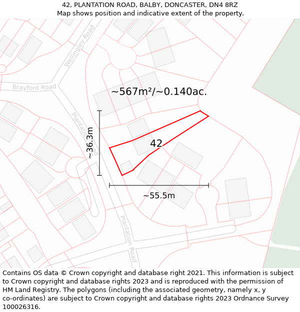 42, PLANTATION ROAD, BALBY, DONCASTER, DN4 8RZ: Plot and title map