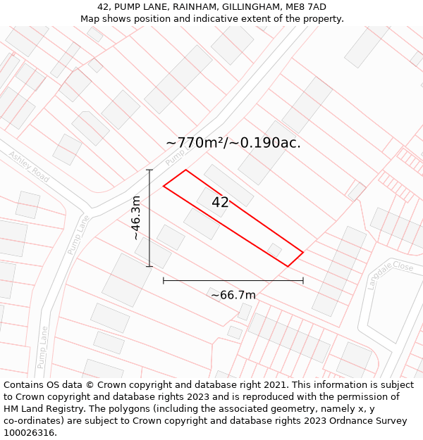 42, PUMP LANE, RAINHAM, GILLINGHAM, ME8 7AD: Plot and title map