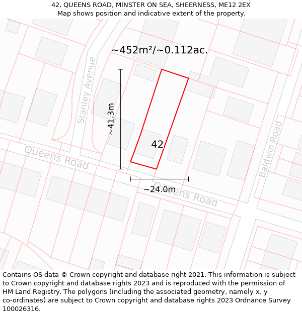 42, QUEENS ROAD, MINSTER ON SEA, SHEERNESS, ME12 2EX: Plot and title map