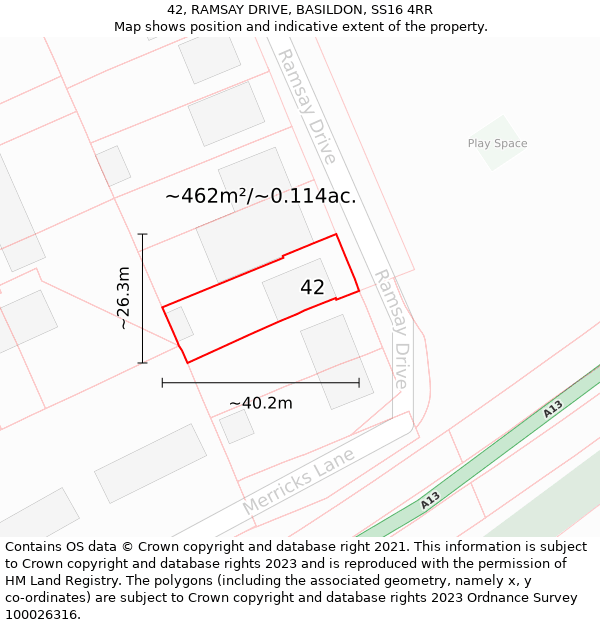 42, RAMSAY DRIVE, BASILDON, SS16 4RR: Plot and title map
