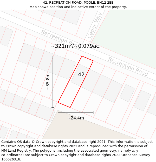 42, RECREATION ROAD, POOLE, BH12 2EB: Plot and title map