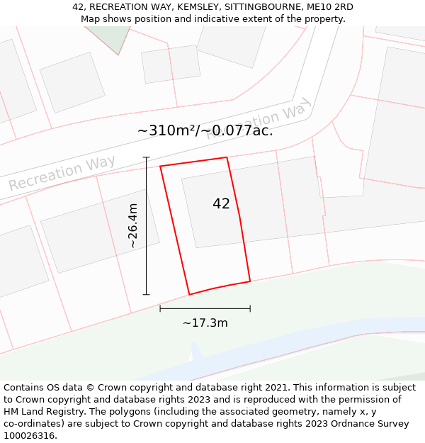 42, RECREATION WAY, KEMSLEY, SITTINGBOURNE, ME10 2RD: Plot and title map