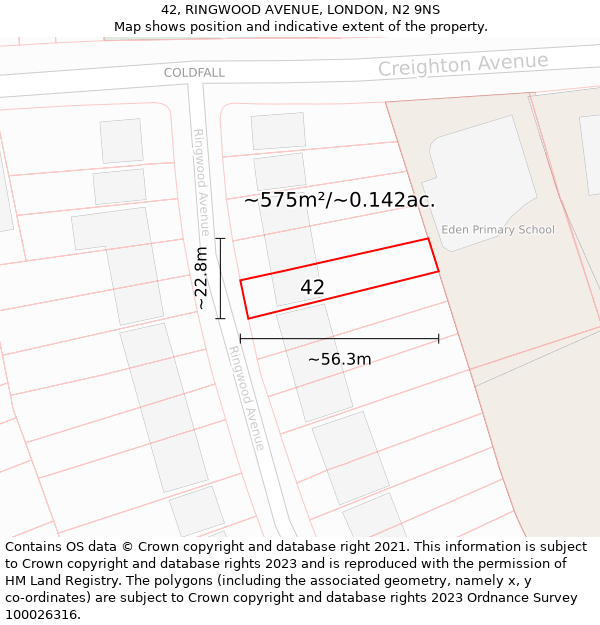 42, RINGWOOD AVENUE, LONDON, N2 9NS: Plot and title map
