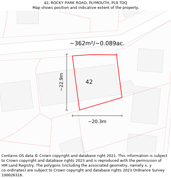 42, ROCKY PARK ROAD, PLYMOUTH, PL9 7DQ: Plot and title map