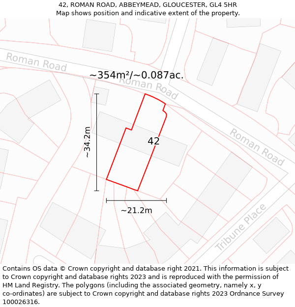42, ROMAN ROAD, ABBEYMEAD, GLOUCESTER, GL4 5HR: Plot and title map