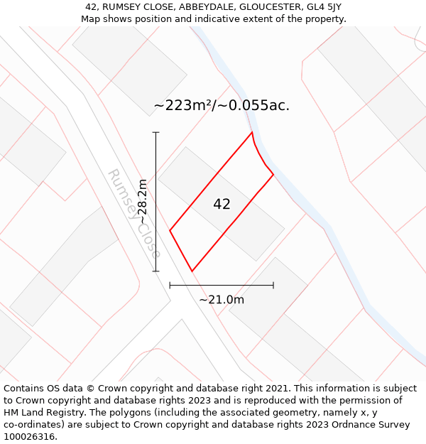 42, RUMSEY CLOSE, ABBEYDALE, GLOUCESTER, GL4 5JY: Plot and title map