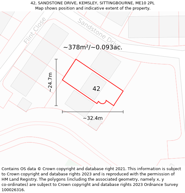 42, SANDSTONE DRIVE, KEMSLEY, SITTINGBOURNE, ME10 2PL: Plot and title map