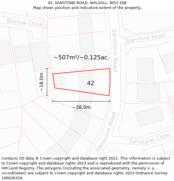 42, SANSTONE ROAD, WALSALL, WS3 3SB: Plot and title map
