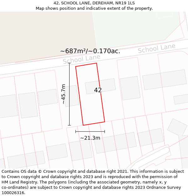 42, SCHOOL LANE, DEREHAM, NR19 1LS: Plot and title map