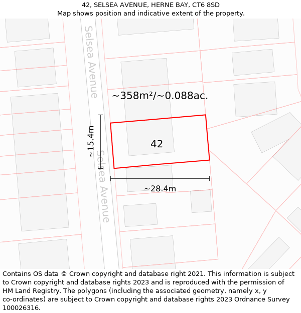 42, SELSEA AVENUE, HERNE BAY, CT6 8SD: Plot and title map