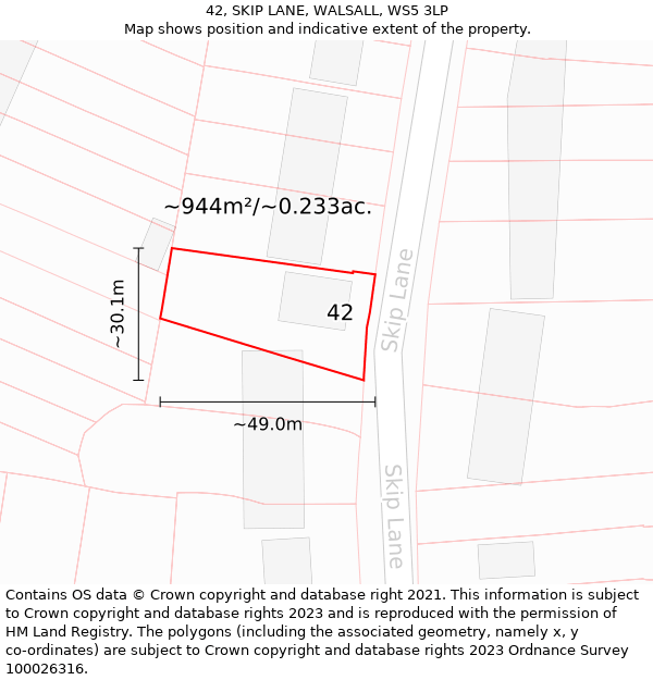 42, SKIP LANE, WALSALL, WS5 3LP: Plot and title map