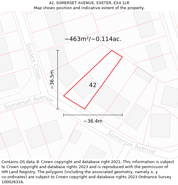 42, SOMERSET AVENUE, EXETER, EX4 1LR: Plot and title map