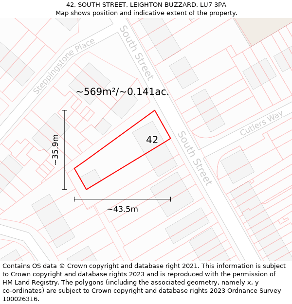 42, SOUTH STREET, LEIGHTON BUZZARD, LU7 3PA: Plot and title map