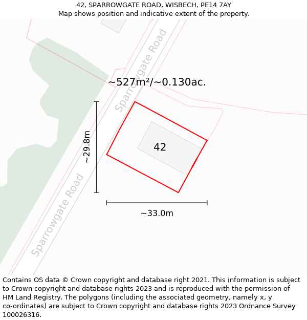 42, SPARROWGATE ROAD, WISBECH, PE14 7AY: Plot and title map