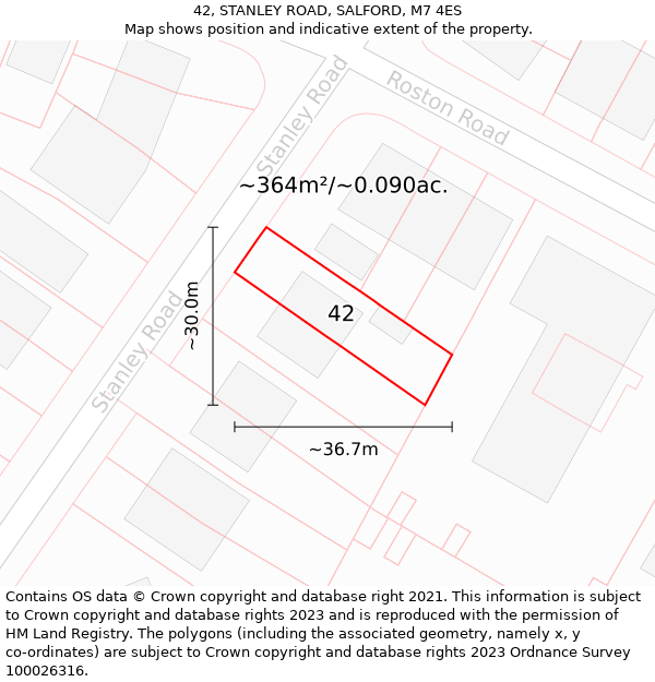 42, STANLEY ROAD, SALFORD, M7 4ES: Plot and title map