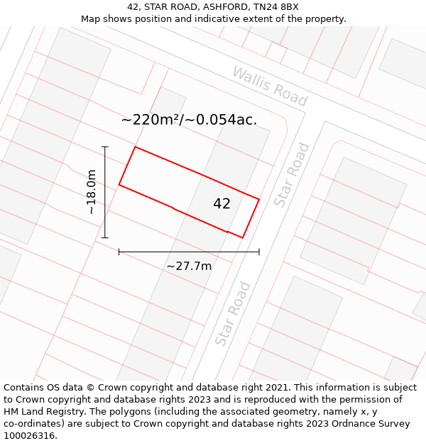 42, STAR ROAD, ASHFORD, TN24 8BX: Plot and title map