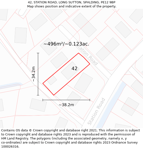 42, STATION ROAD, LONG SUTTON, SPALDING, PE12 9BP: Plot and title map