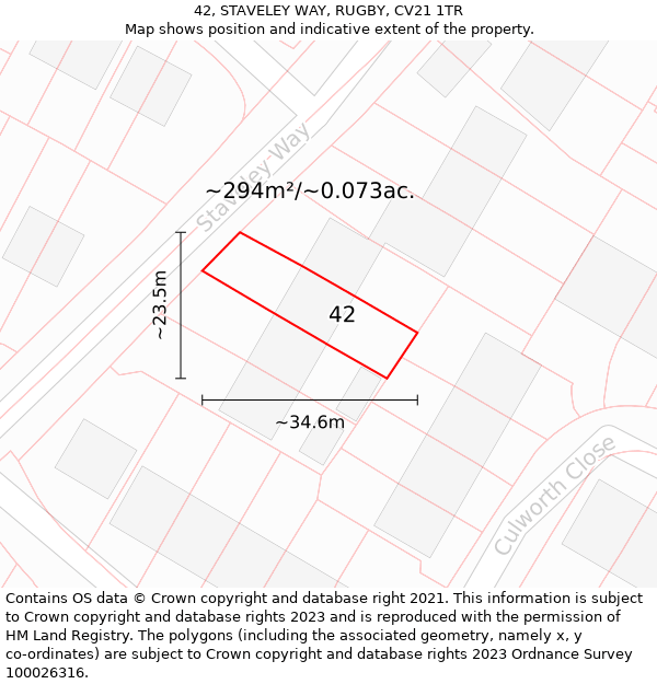 42, STAVELEY WAY, RUGBY, CV21 1TR: Plot and title map