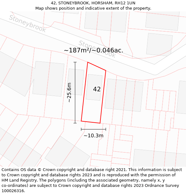 42, STONEYBROOK, HORSHAM, RH12 1UN: Plot and title map