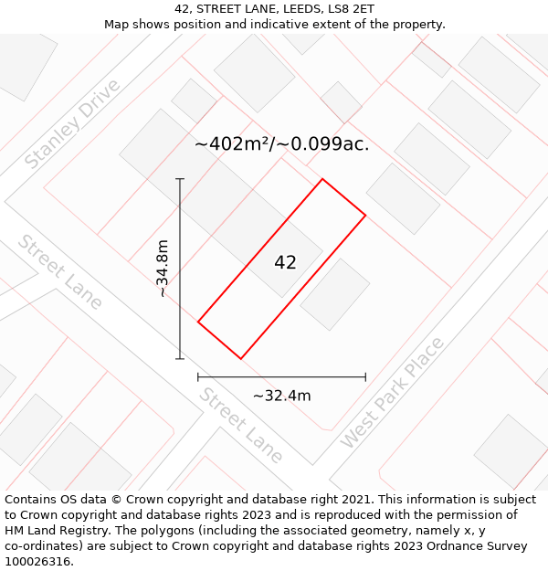 42, STREET LANE, LEEDS, LS8 2ET: Plot and title map