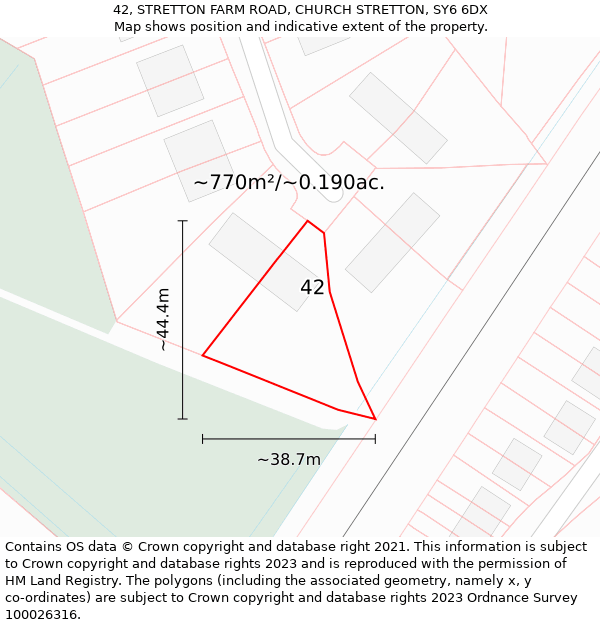 42, STRETTON FARM ROAD, CHURCH STRETTON, SY6 6DX: Plot and title map