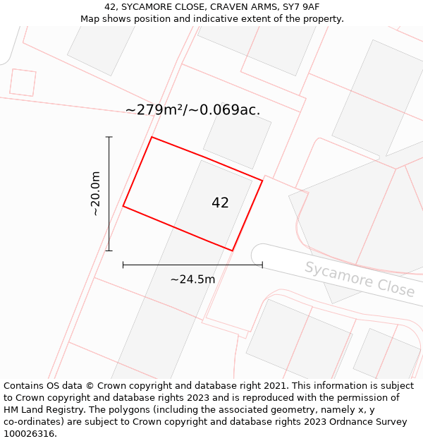 42, SYCAMORE CLOSE, CRAVEN ARMS, SY7 9AF: Plot and title map