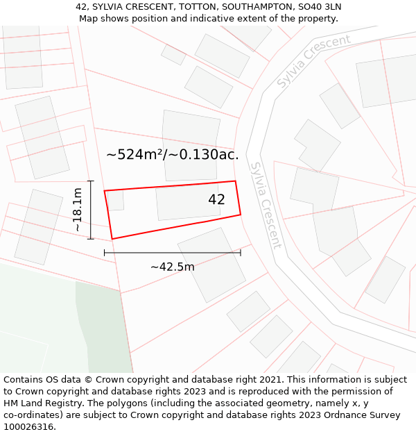 42, SYLVIA CRESCENT, TOTTON, SOUTHAMPTON, SO40 3LN: Plot and title map