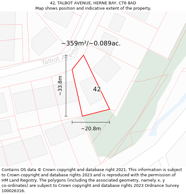 42, TALBOT AVENUE, HERNE BAY, CT6 8AD: Plot and title map