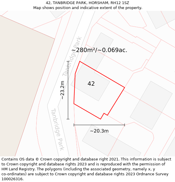 42, TANBRIDGE PARK, HORSHAM, RH12 1SZ: Plot and title map